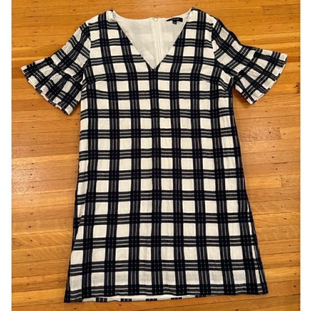 Madewell navy/white plaid short sleeve dress